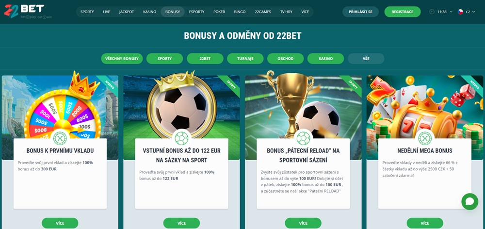 22BET bonusy květen 2025