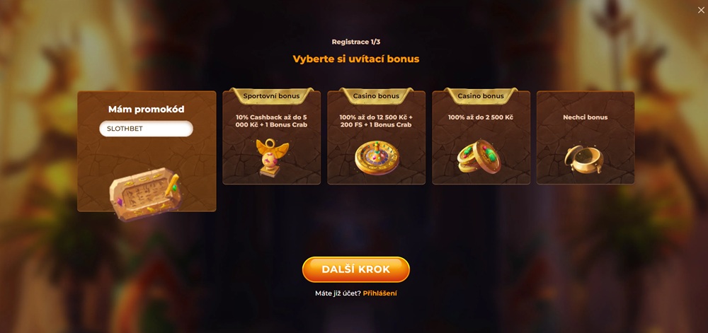 Pole pro zadání kódu SLOTHBET
