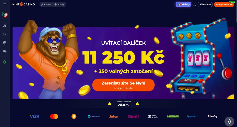NineCasino nováčkovský bonus
