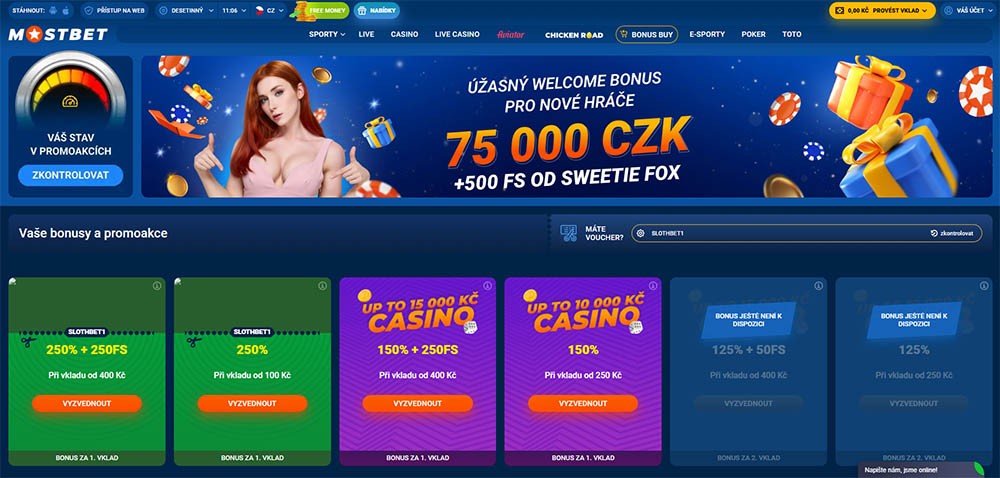 Speciální akce pro hráče SLOTHBET v casinu MostBet: 250% Bonus k prvnímu vkladu 15 000 Kč + 250 FS