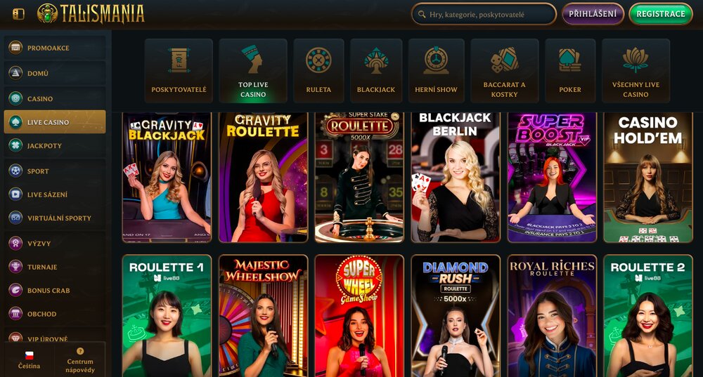 Talismania nabídka live casina