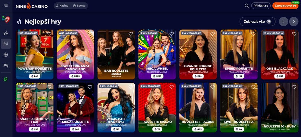NineCasino nabídka live casina