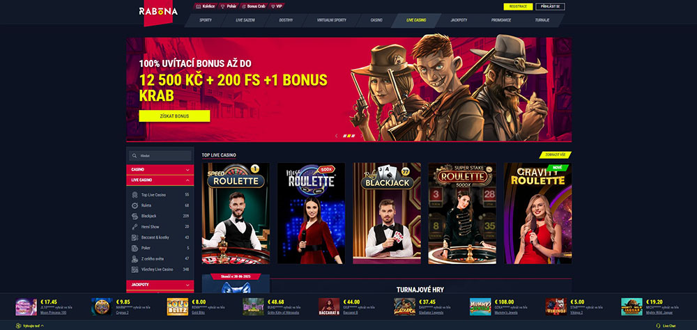 TOP 5 her s krupiéry v live casinu Rabona [léto 2025]