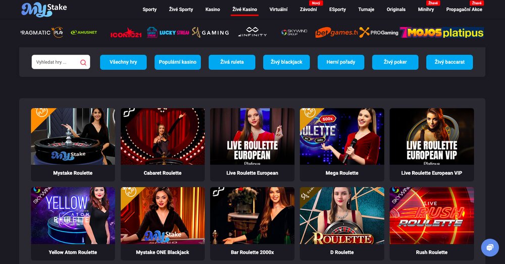 MyStake nabídka live casina