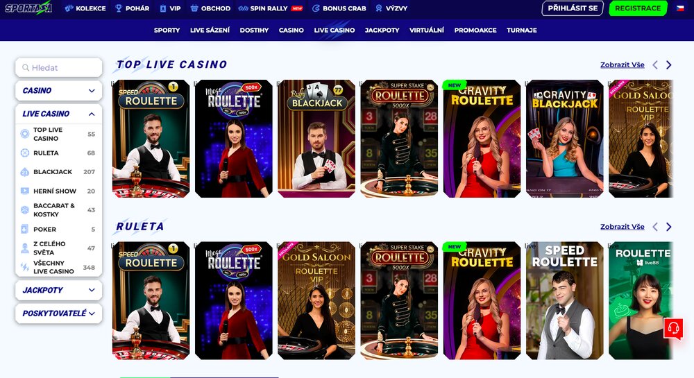 Sportaza live casino top hry