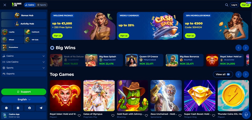 Billionairespin casino homepage