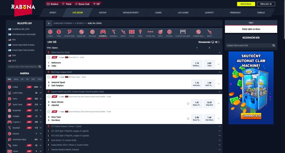 Live sázení nebo prematch na esport utkání?