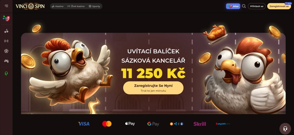 Uvítací balíček sázkové kanceláře Vinci Spin pro nové sázkaře 