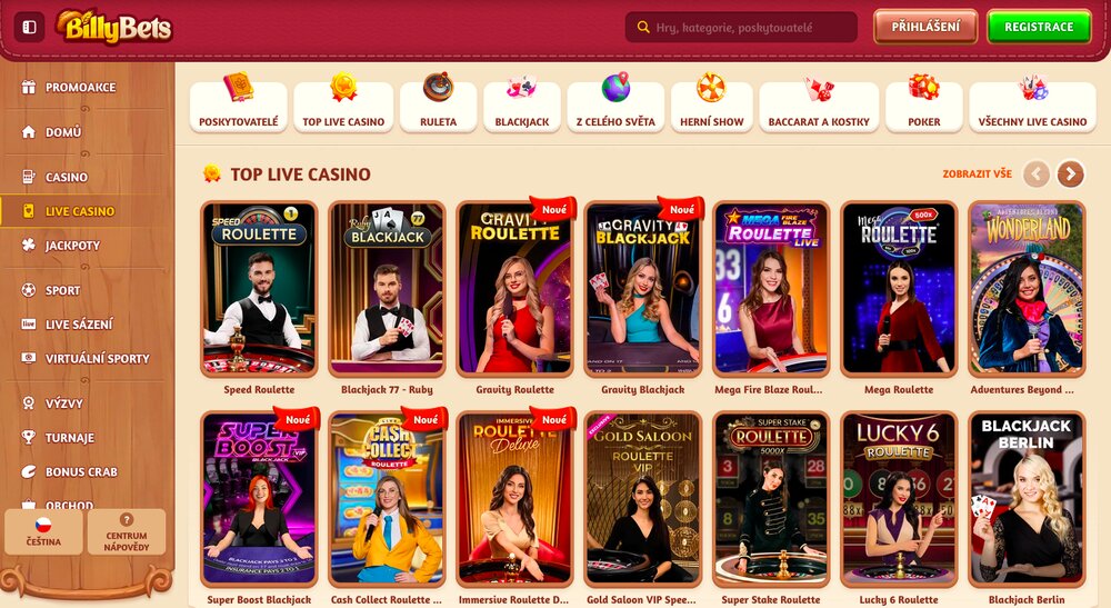 BillyBets top hry v live casinu