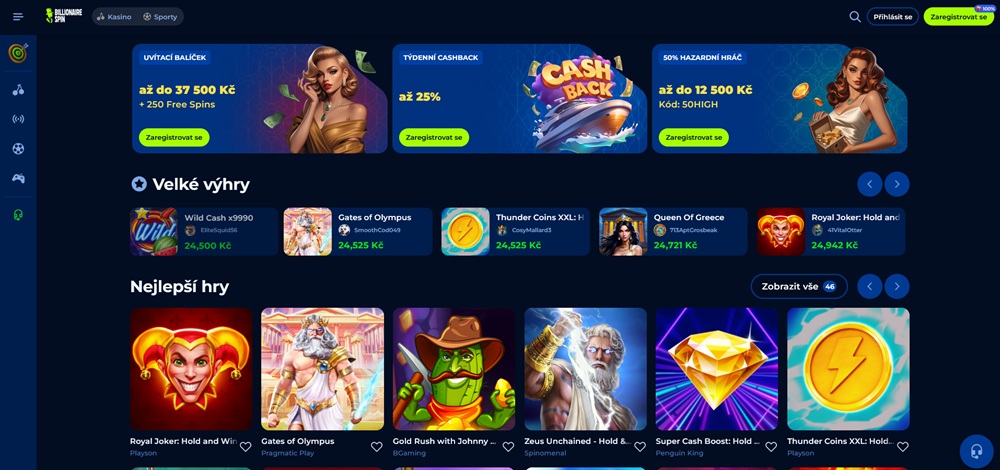 Billionairespin homepage