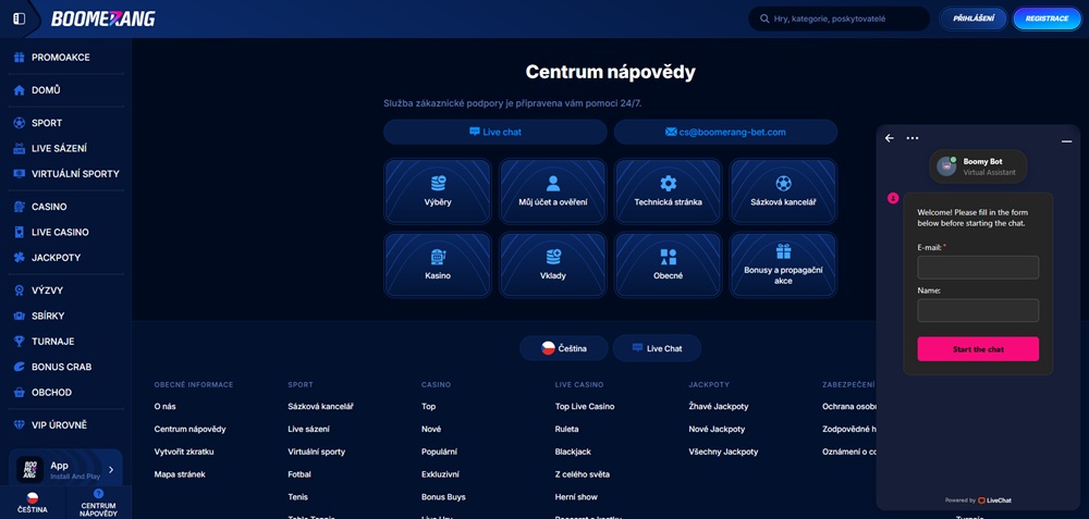 Boomerang Bet live chat