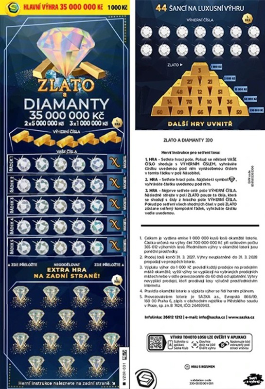 Stírací los Zlato a diamanty