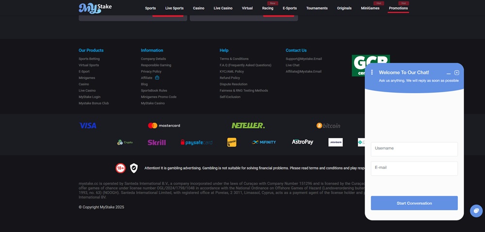 MyStake live chat