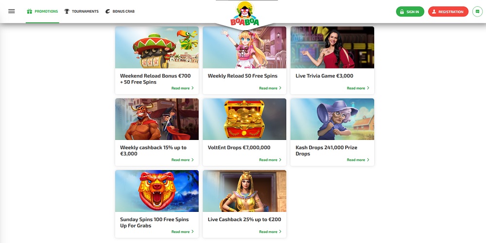 Náhled bonusů a promoakcí s cashback systémem v online casinu BoaBoa