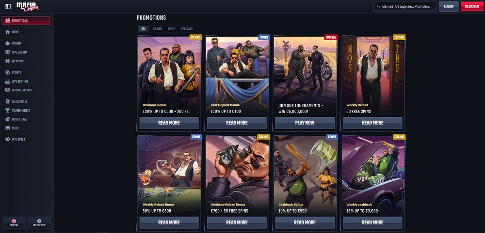 MafiaCasino bonuses