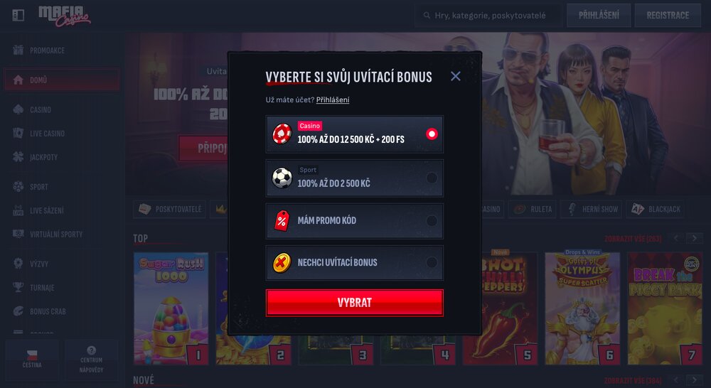 MafiaCasino registrace