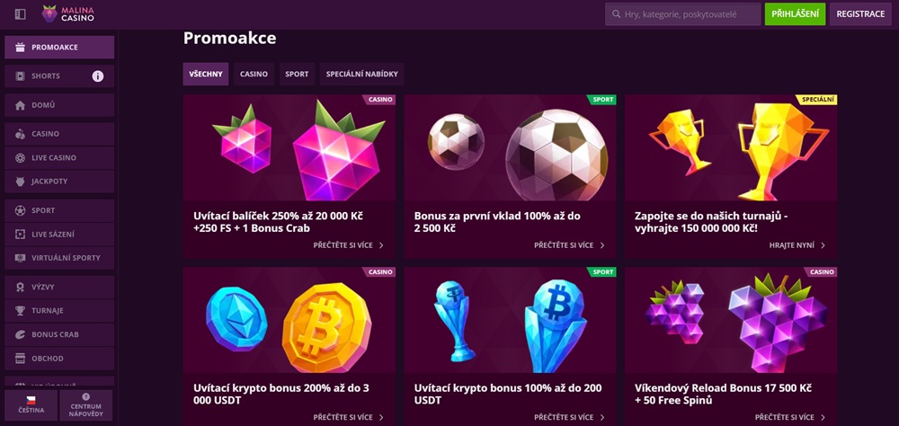 Malina Casino bonusy červenec 2025