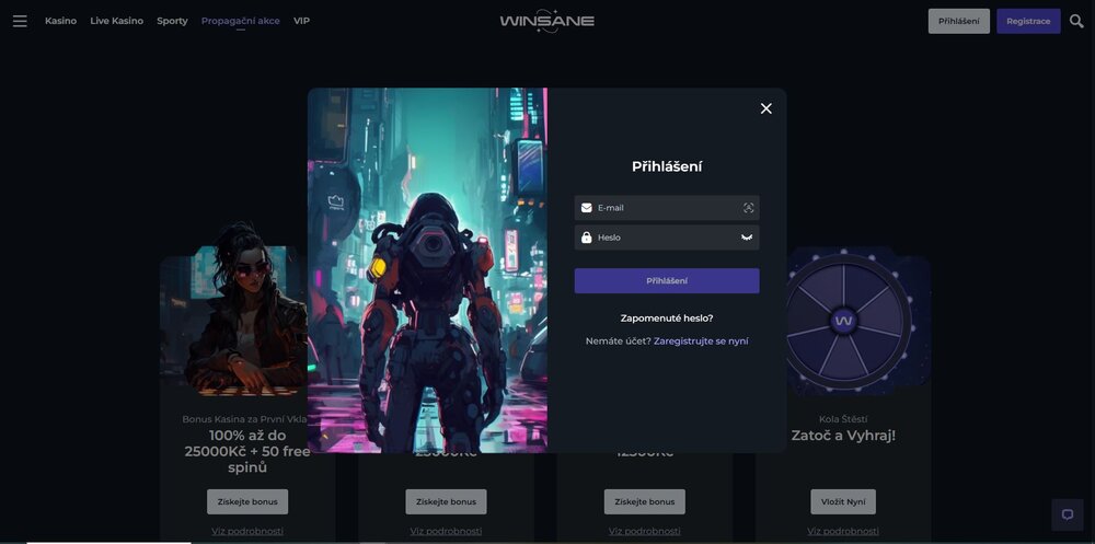 inicio de sesión en la plataforma Winsane