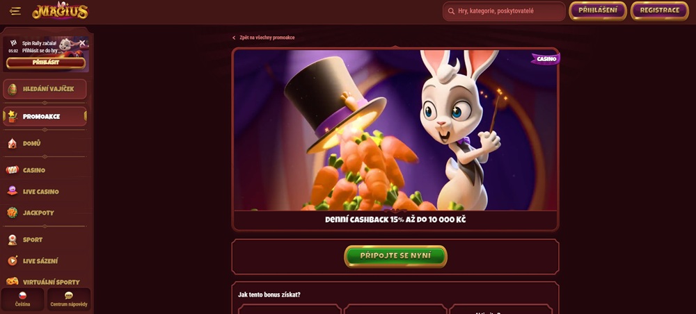 Magius casino cashback systém