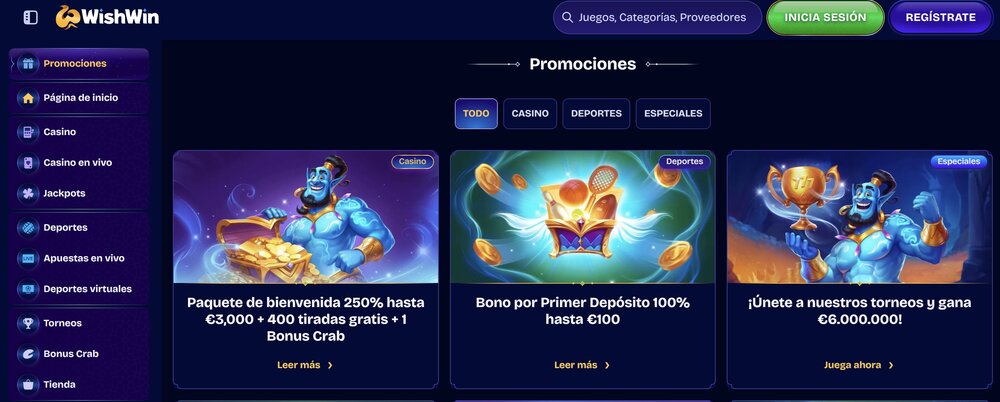 WishWin bono sin depósito