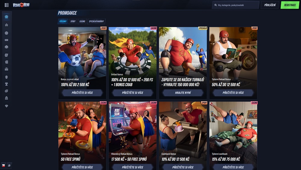 Náhled bonusů a promoakcí v online casinu i sázkové kanceláři VegasHero