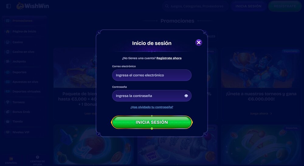 WishWin inicio de sesión