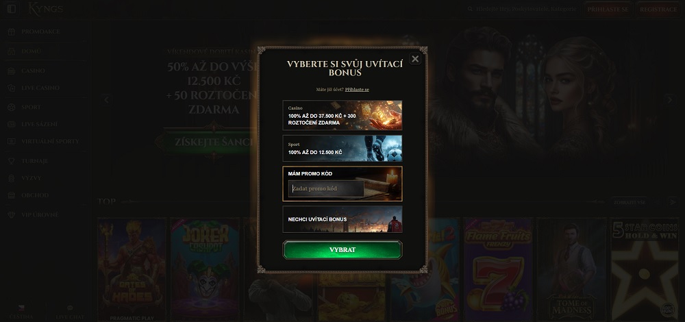 Vista previa del formulario de registro con un campo para el código promocional en el casino online Kyngs