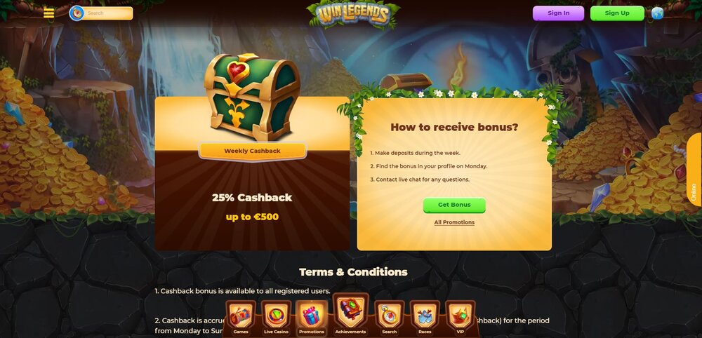 winlegends cashback náhled