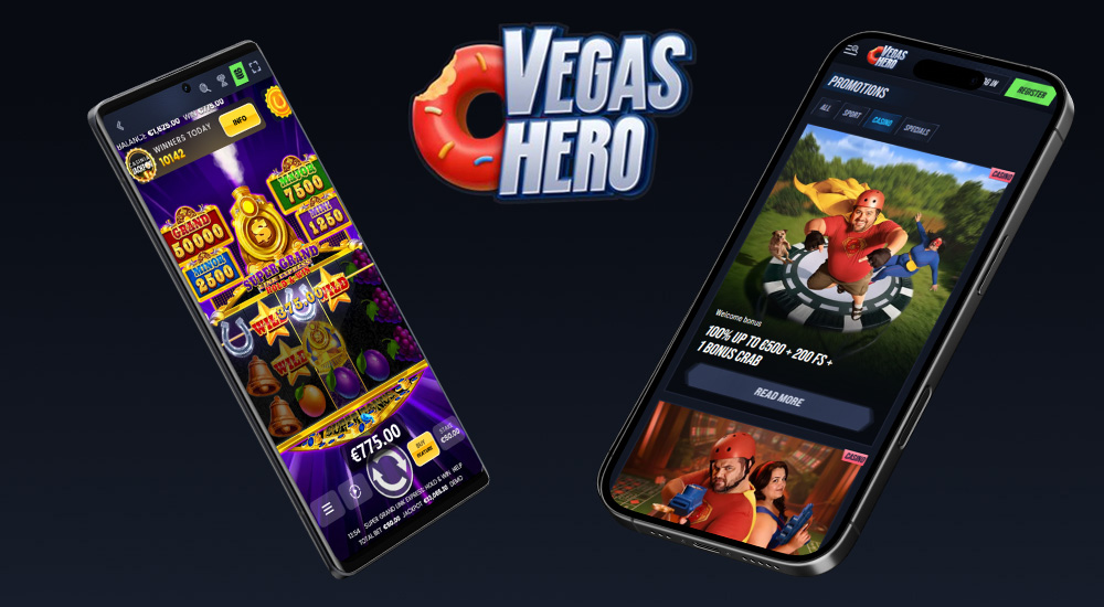Preview of the responsive interface of the VegasHero online casino and bookmaker website