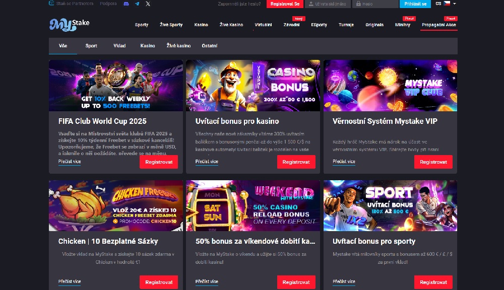 Náhled bonusů a promoakcí v online casinu MyStake