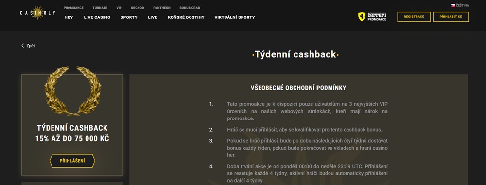 Casinoly cashback