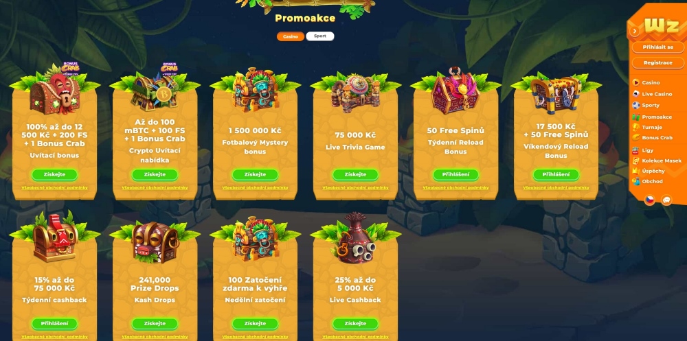 Náhled bonusů a promoakcí pro nové i stávající hráče v online casinu Wazamba