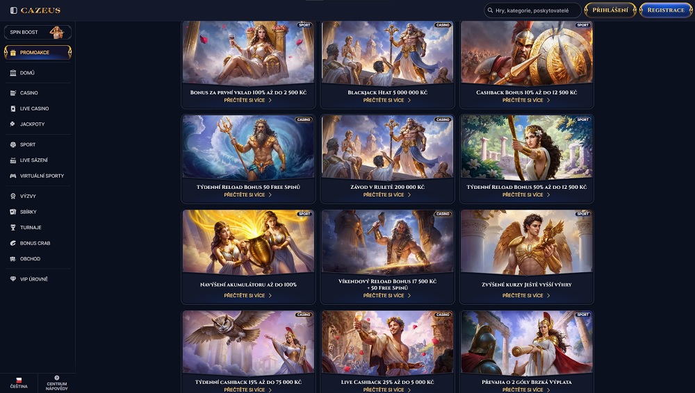 Náhled bonusů a promoakcí s cashback systémem v online casinu a sázkové kanceláři Cazeus