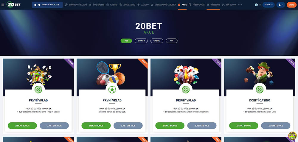 20BET – cashback systém + bonusy