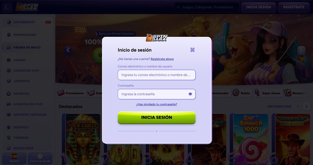 Spinbara inicio de sesión