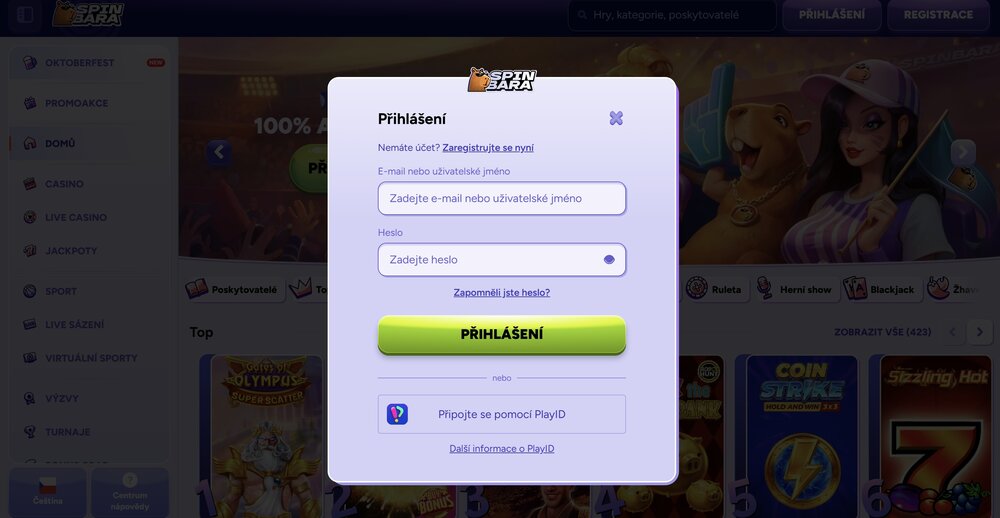 Spinbara přihlášení