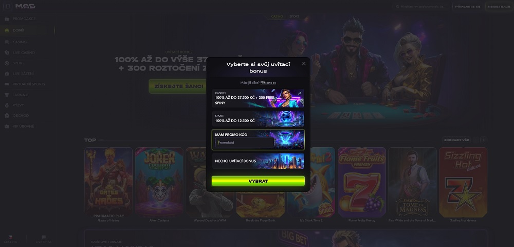 Vista del formulario de registro en el casino online MadCasino con bono de bienvenida y opción de código promocional