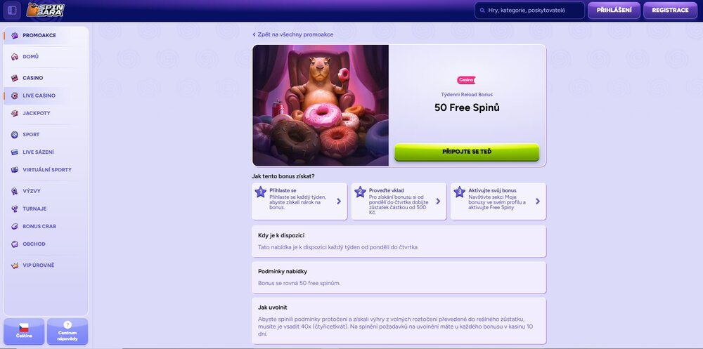 Spinbara reload bonus s free spiny