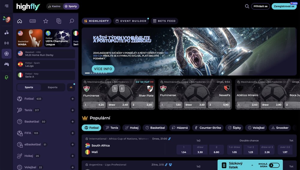 Sázková kancelář HighFlyBet homepage