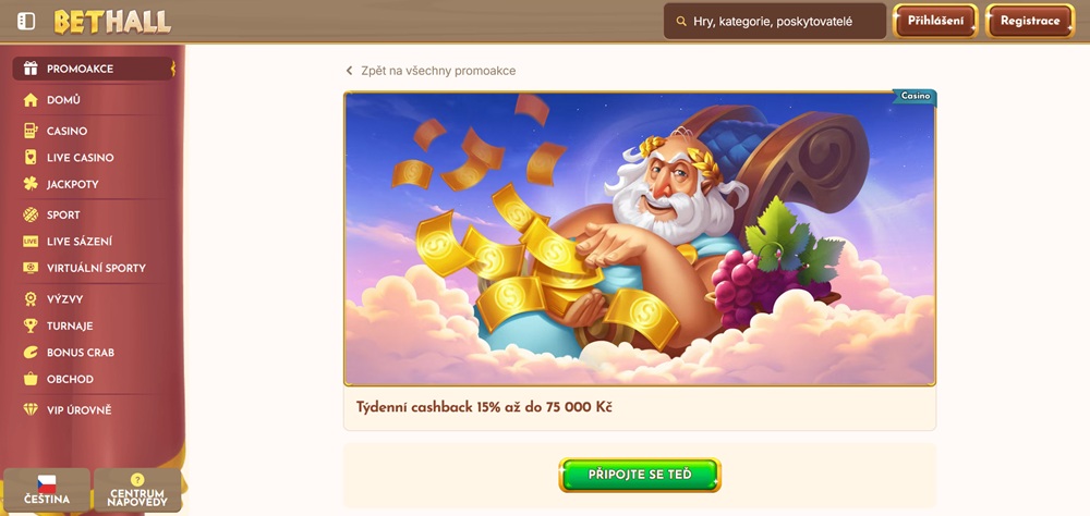 BetHall cashback systém a bonusy