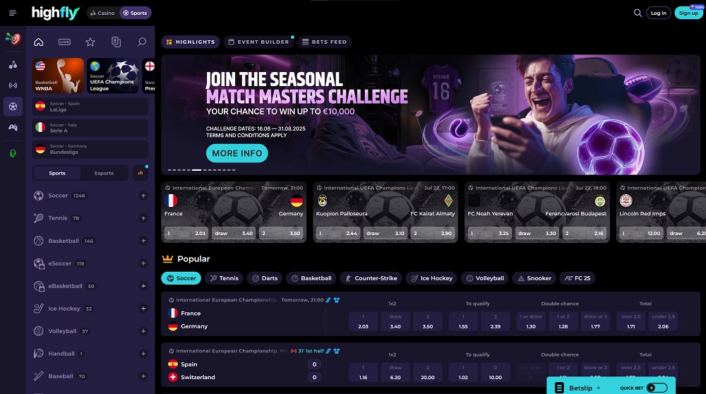 Preview of the HighFlyBet Sportsbook with generous bonuses, promotions, and variety of sports and events to bet on