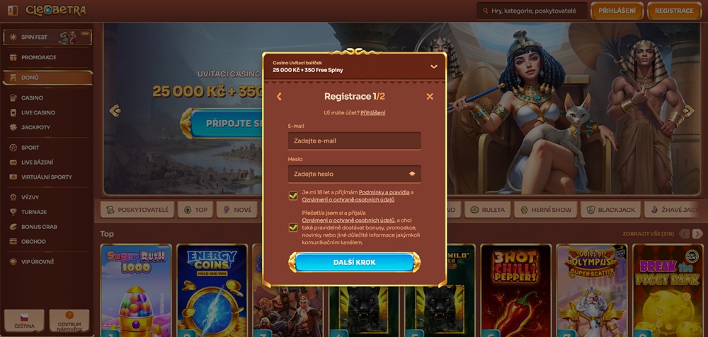 Registro en el casino Cleobetra