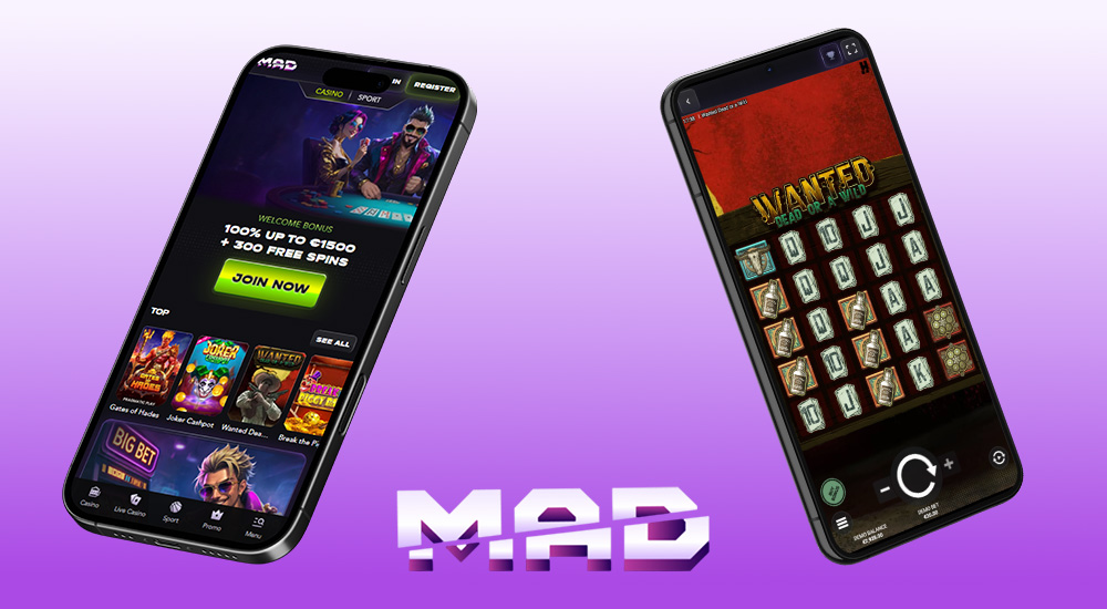 Mobile view of MadCasino's responsive casino and sportsbook interface