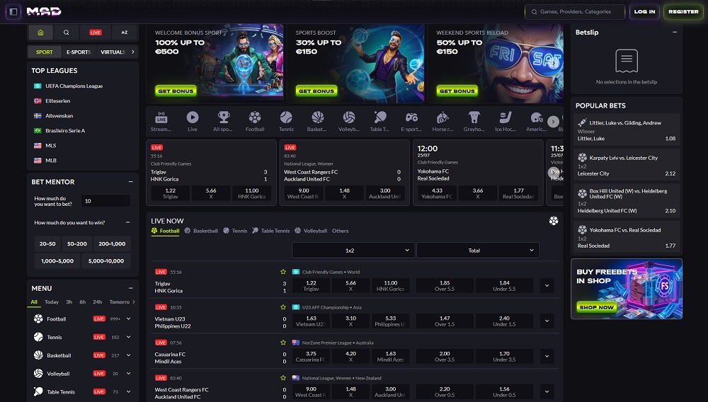 Preview of bonuses and sport events to bet on at MadCasino bookmaker