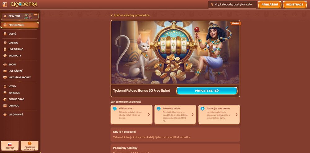 Cleobetra weekly reload bonus with free spins