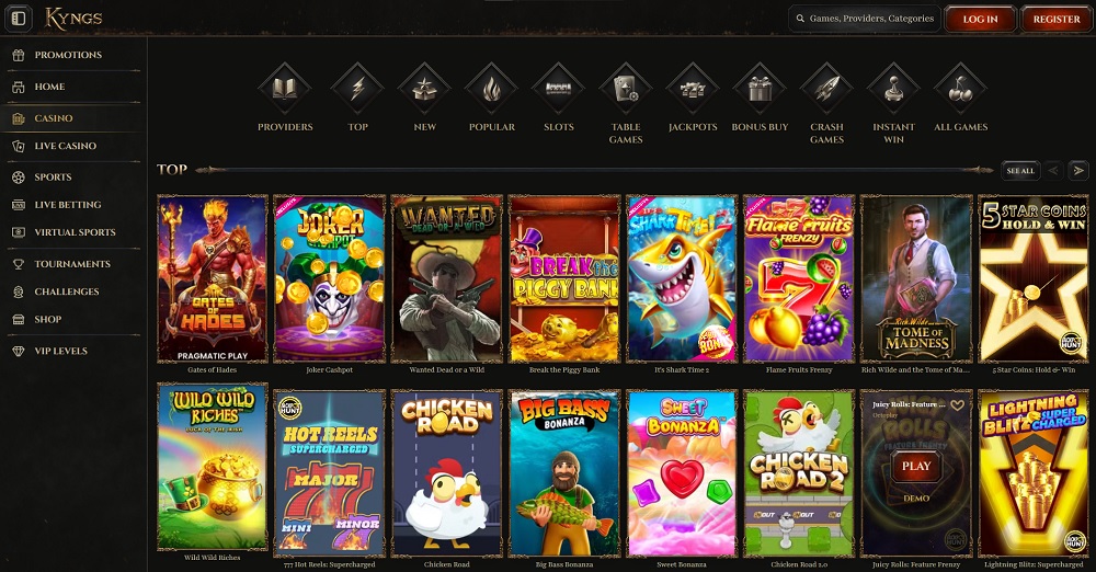 Overview of the TOP slots at online casino Kyngs