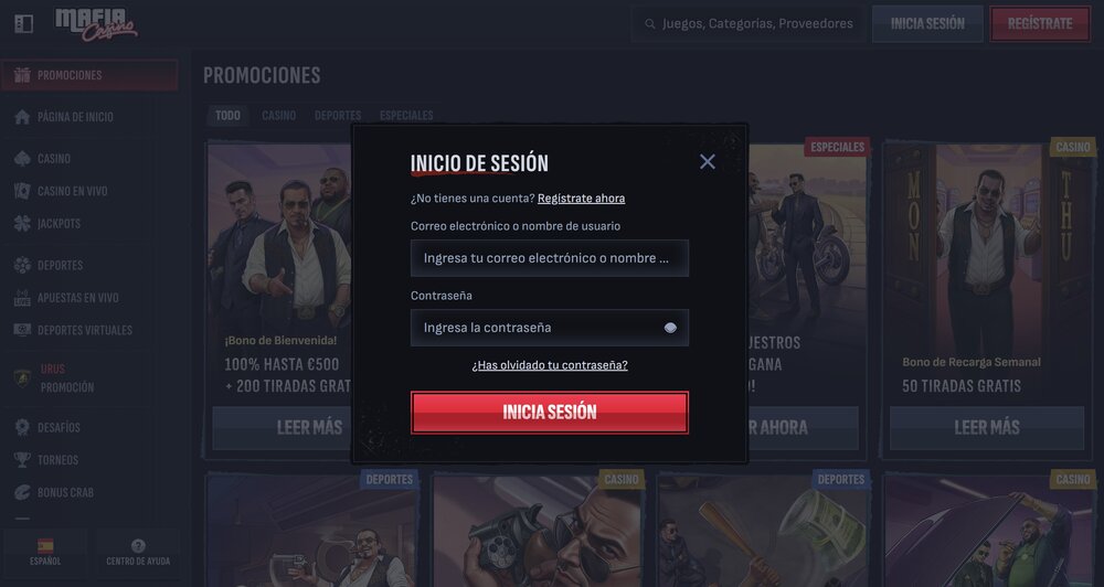MafiaCasino inicio de sesión