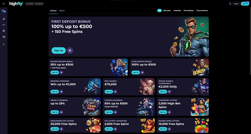 Preview of bonuses and promotions at the HighFlyBet online casino and bookmaker
