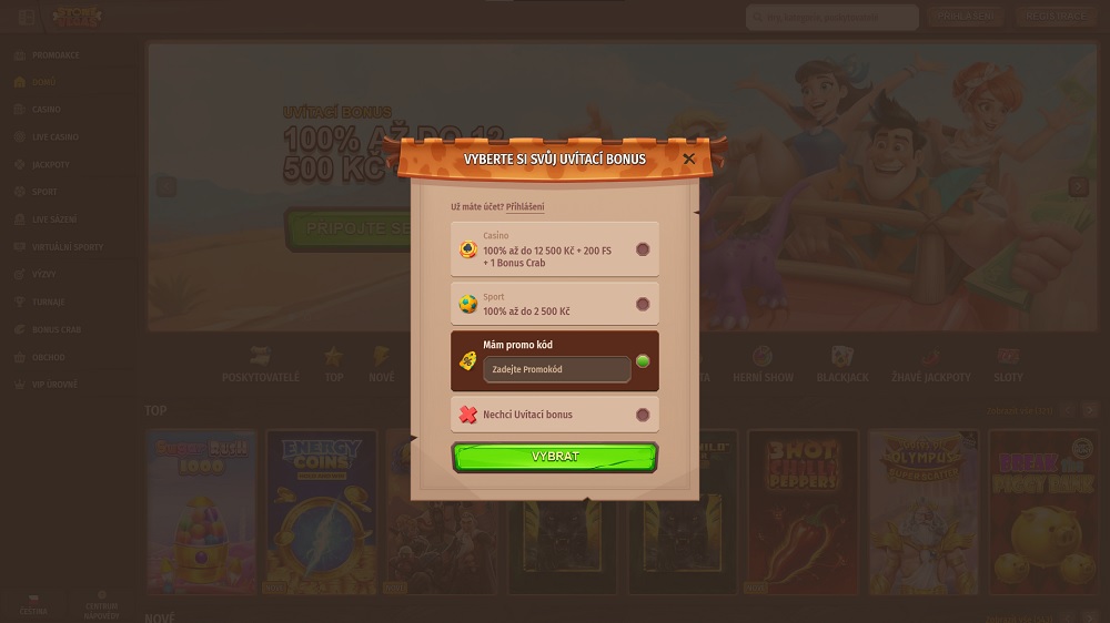 Náhled registračního formuláře v online casinu a sázkové kanceláři Stone Vegas