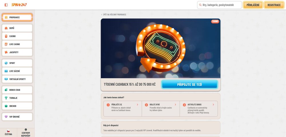 spin247 cashback bonus
